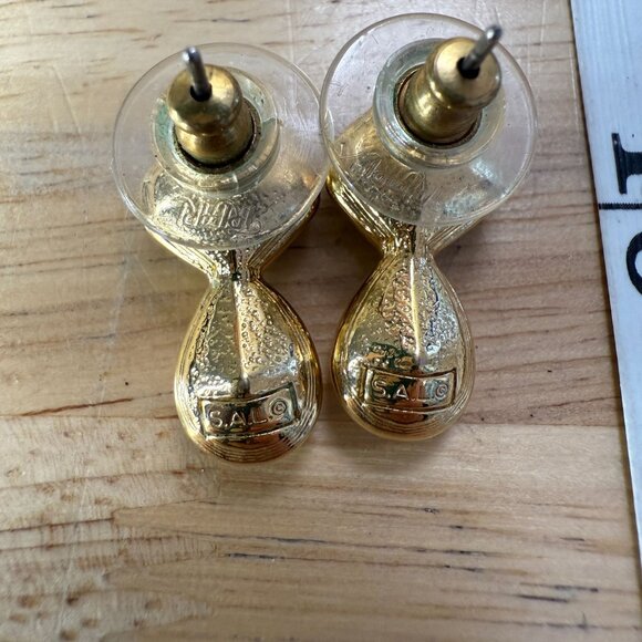 Vintage Swarovski S.A.L. Gold-Tone Pierced Earrings Crystal, Glam, Holiday, - Picture 5 of 7